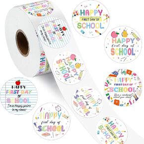 1000 Pcs Back to School Stickers First Day of School Happy Decal Roll Party Decorations 1. 5 Inch Self Adhesive Label Stickers for Card Envelope Invitation Gift Decor