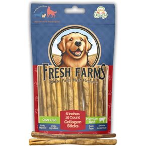 Natural Collagen Sticks for Dogs 15 Pack - 6 Inches – Long-Lasting Alternative to Bully Sticks, Rawhide-Free Collagen Chews with Chondroitin & Glucosamine for Joint Support & Dental Health
