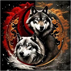 hill froeistung Wolf Diamond Painting Kits for Adults,Taichi Wolf Diamond Art for Beginners, 5D DIY Full Drill Round Gem Art Craft Home Wall Decor Gift 12x12 inch