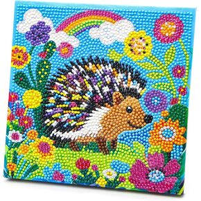 geesfayan 7.9Inch Diamond Art Kits for Kids Beginners Crafts for Girls 8-12- Complete DIY Framed Diamond Painting Kit Gem Art for Creative Gift & Home Decor(Hedgehog)
