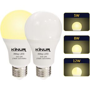 KINUR LED 3 مصابيح إضاءة 30 70 100 وات مكافئة لضوء النهار 5000K ضوء النهار A19 مصابيح كهربائية E26 قاعدة داخلية 3 اتجاهات 500lm-800lm-1200lm للقراءة 2 حزمة in Kuwait