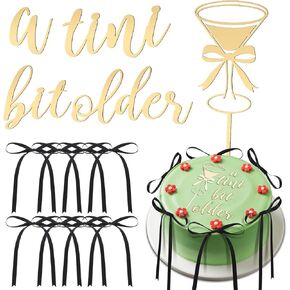 Chunful 17 Pcs a Tini Bit Older Cake Topper with Ribbons Bowknot Espresso Martini Cake Topper for a Tini Bit Older Birthday Espresso Martini Birthday Tiny Bar Bachelorette Bridal Shower Party Supplies