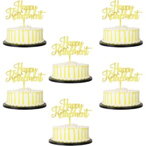 Palasasa Happy Retirement Cake Topper Set of 6, Gold Acrylic Cake Toppers for Mini Cakes, Flowers, Candy Gifts, Perfect for Retirement Party Decorations (2)