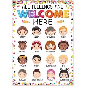 JUESMOS Feelings Chart Poster for Kids Classroom Emotion Chart Learning Poster for Toddlers Kids Educational Posters for Bulletin Board Decorations Back To School Teacher Supplies