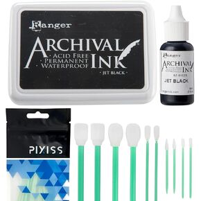 Ranger Archival Ink Pad and Reinker Jet Black Bundle with Blending Tools – Waterproof Ink for Scrapbooking, Card Making, Mixed Media, and Crafts – Crisp Stamping with Long-Lasting Results