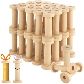 40PCS Wooden Spools for Crafts, Unfinished Wooden Thread Spool, Empty Ribbon Spools for Arts DIY Wood Projects, Bobbins for Wire Weaving (70mm x 30mm)