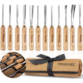 7-Pieces Woodworking Wood Carving Tools Chisel Set with Canvas Bag, Gouges and Carving Chisel Set, Razor Sharp CR-V 60 Steel Blades