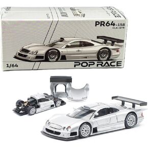 Diecast Collectibles Model Car Compatible with Pop Race 1:64 Mercedes-Benz CLK AMG GTR (Silver) Street Version Limited Edition PR640158