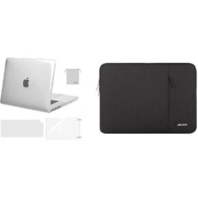 MOSISO Compatible with MacBook Pro 16 inch Case 2021 Release A2485 M1, Vertical Sleeve Bag with Pocket&Plastic Hard Shell&Keyboard Skin&Screen Protector&Storage Bag, Crystal Clear&Black