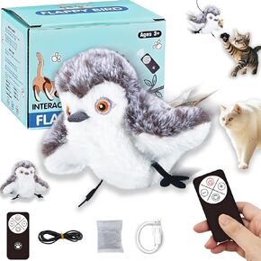 Flapping Bird Cat Toys (No Flying),Remote Control USB Rechargeable Kitten Toy,Chew-Resistant and Lifelike Bird Chirp,Simulates Owl Wing Flapping with 3 Speed,for Indoor Cats/Dogs/Pet,Catmint Included