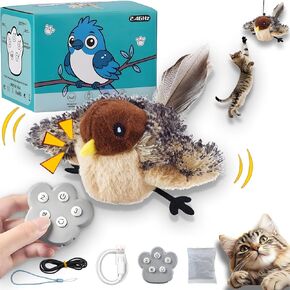 Flapping Bird Cat Toys (No Flying),Remote Control USB Rechargeable Kitten Toy,Chew-Resistant and Lifelike Bird Chirp,Simulates Owl Wing Flapping with 3 Speed,for Indoor Cats/Dogs/Pet,Catmint Included in Saudi Arabia