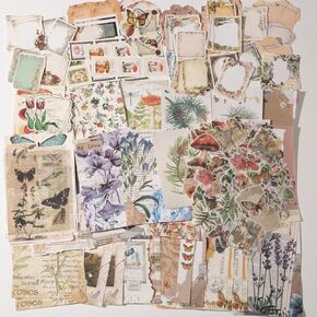 200Pcs Vintage Scrapbook Supplies Pack Kit for Junk Journal Bullet Aesthetic Paper Stickers Stuff Journaling Planners Diary Botanical Collage