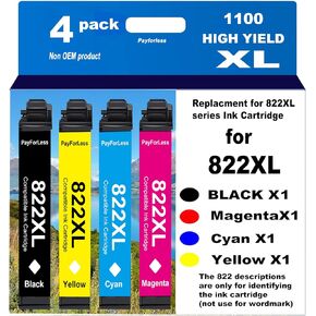 خراطيش حبر 822XL التي تم إعادة تصنيعها لخراطيش حبر Epson 822XL لـ 822 XL T822 لصالح القوى العاملة PRO WF-3820 WF-3823 WF-4820 WF-4830 WF-4833 WF-4834 Pack 4 BLACK 1 CYAN 1 MAGENTA