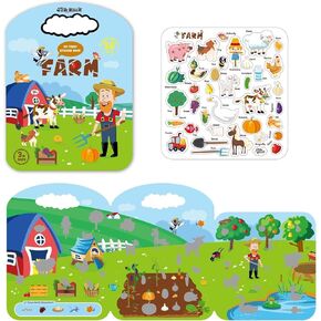 Steve and Maggie Reusable Jelly Stickers Farm Scene Book – 36 Pcs 3D Puffy Stickers with Animals, Fruits & Vegetables – Educational Sensory Learning Toy for Kids