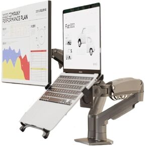 Two-in-one monitor notebook combination stand dual-screen external computer stand bracket mechanical arm desktop heightening radiator folding support suspended vertical adjustable shelf tablet(Black)