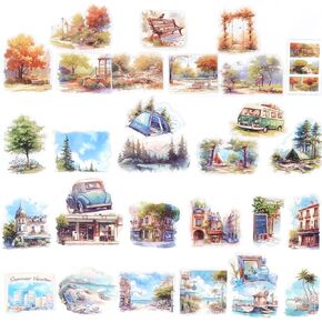 Nature Landscape Stickers Set - 120 Pcs Clear PET Travel Stickers for Scrapbooking, Journaling, Junk Journal - Waterproof Transparent Coastal Outdoor Aesthetic for Luggage, Scrapbook Supplies