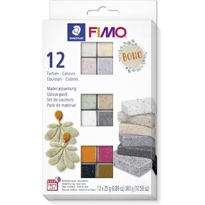 STAEDTLER 8013 C12-5 FIMO Effect Oven-Hardening Polymer Modelling Clay - Boho, Assorted Colours (Pack of 12 x 25g Half Blocks)