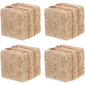 LOGOFUN 4pcs Mini Hay Bales Simulated Miniature Haystacks Model Realistic Small Hay Bales Props for DIY Crafts Dollhouse Farm Micro Scene Layout Decor - Square