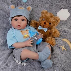 Realistic Baby Doll 22-Inch Newborn Baby Doll Soft Cloth Body Lifelike Reborn Baby Dolls Cute Girls with Clothes and Toy Accessories Set for Kids 3+