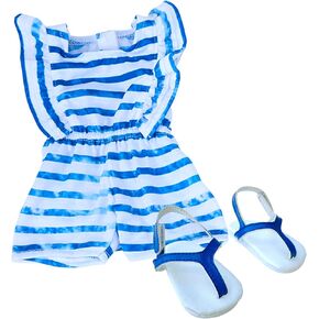 Sophia's Stripe Romper and Sandals for 18" Dolls, Blue/White