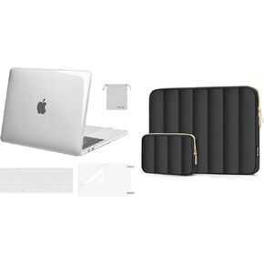 MOSISO Compatible with MacBook Pro 13 inch Case M2 2024-2016 A2338 M1 A2251 A2289 A2159 A1989 A1708 A1706, Plastic Hard Shell&Keyboard Cover&Screen Protector&Pouch&Bag, Crystal Clear&Black
