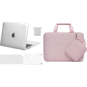 MOSISO Compatible with MacBook Air 13 inch Case 2024 2023 2022 M3 A3113 M2 A2681, Plastic Hard Case&Keyboard Cover&Screen Film&Pouch Compatible with MacBook Air 13.6 inch Case&Bag, Crystal Clear&Pink