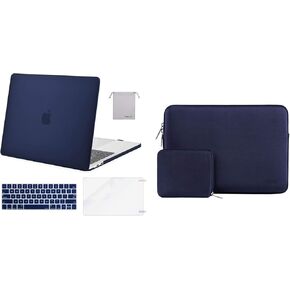 MOSISO Compatible with MacBook Pro 13 inch Case M2 2023-2016 A2338 M1 A2251 A2289 A2159 A1989 A1708 A1706, Plastic Hard Shell&Neoprene Sleeve Bag&Keyboard Cover&Screen Protector&Storage Bag, Navy Blue