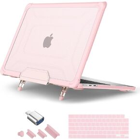 DONGKE for MacBook Air 13.6 inch Case M3 M2 2024 2023 2022 Model A3113 A2681, Heavy Duty Sturdy Protective Hard Shell Case with Foldable Stand + Keyboard Cover + Type C Adapter - Baby Pink