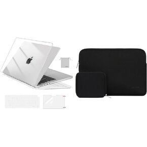 MOSISO Compatible with MacBook Pro 14 inch Case 2024 2023 2022 2021 M3 A2918 A2992 M2 A2779 M1 A2442, Plastic Hard Shell&Keyboard Cover&Screen Protector&Storage Bag&Neoprene Bag, Transparent&Black