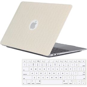 for with MacBook Pro 13 inch Case M2/M1(2023-2016) Release A2338 A2251 A2289 A2159 A1989 A1706 A1708 Woven Leather Anti-Cracking and Anti-Fingerprint Shell Case,Keyboard Covre (Beige)