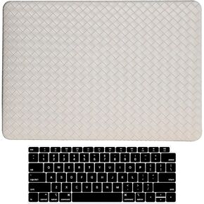 Woven Case Compatible with MacBook Air 15 inch 2025-2023 M4 A3241 M3 A3114 M2 A2941, for Mac Air 15 M3 Boho Chic Woven Textured Leather Hard Shell Case with Keyboard Cover,White