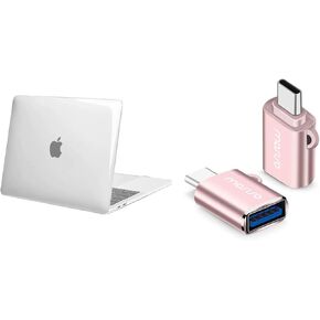 MOSISO USB C to USB Adapter 2 Pack&Compatible with MacBook Pro 13 inch Case 2023, 2022, 2021, 2020-2016 M2 M1 A2338 A2251 A2289 A2159 A1989 A1708 A1706, Plastic Hard Shell, Crystal Clear&Rose Gold