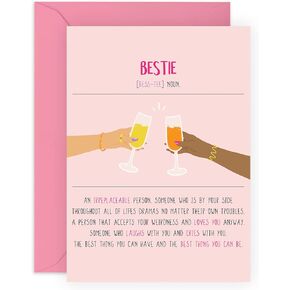 CENTRAL 23 Bestfriend Card - Bestie Cheers - Friendship Gifts For Women Female - BFF Appreciation Thank You I Love You Card For Her - Galentines Day - Comes With Stickers