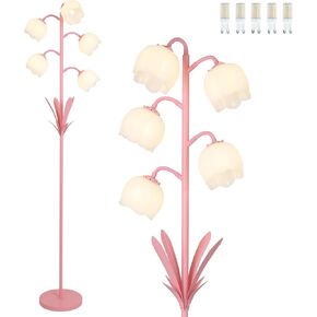 5-Lights Flower Floor Lamp with LED Blubs, Green Modern Floor Lamps for Living Room, Adjustable Standing Lamps for Bedroom Reading, Corner Tall Lamp Tree Stand Up Lamp for Office Home Decor