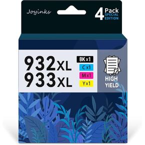 932XL 933XL Ink Cartridge 4 Pack High-Yield Replacement for HP 932XL 933XL 932 XL 933 XL Compatible with HP Officejet 6100 6600 6700 7110 7510 7610 7612 7620 Printers