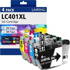 LC401XL LC401 Ink Cartridges Compatible for MFC-J1010DW MFC-J1012DW MFC-J1170DW MFC-J1800DW Printer High Yield (4-Pack, BK/C/M/Y)