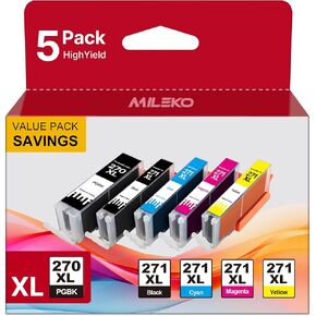 MILEKO PGI-270XL CLI-271XL Ink Cartridges Replacement for Canon 270 271 XL Ink Compatible for Pixma MG7720 MG5720 TS9020 TS6020 MG6821 MG6820 TS5020 High Yield (PGBK Black Cyan Magenta Yellow, 5 Pack)