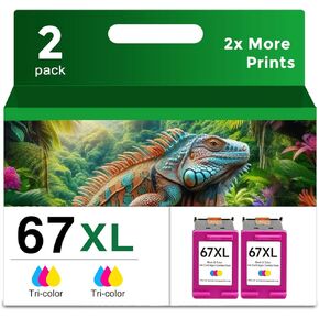 67XL Color Ink Cartridge Replacement for HP 67 Ink XL (Tricolor,2-Pack) Compatible with hp67 DeskJet 1255 2700 4100 Series 4155 2700e 2855e 4155e 2755e Envy 6000 6400 4100 Series 6055e 6455e Printer