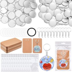 Tondiamo 100 Sets 58 Mm/ 2.25 Inch Button Maker Keychains Supplies Metal Button Badge Sets Including Metal Shell, Plastic Film, Backing Parts, Bags, Cards for Maker Machine DIY Christmas Gifts