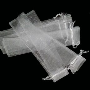 Teanfa Gift Bags 50pcs White Drawstring Organza Folding Hand Fan Pouch Party Wedding Favor Gift Wrapping Supplies 2 x 10 Inches
