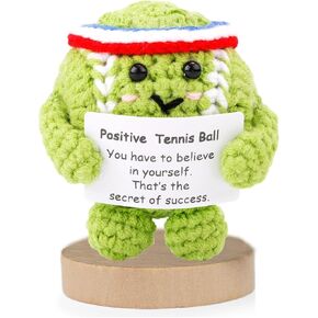 Positive Tennis Ball, Cute Funny Crochet Inspirational Tennis Ball Positive Knitted Animal Doll Crochet Toy with Positive Card for Sports Lover Friends Party Decorations