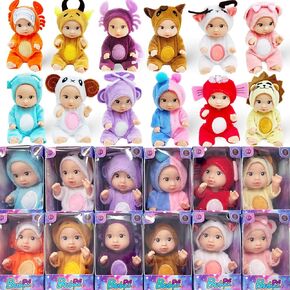 12 Pcs Mini Baby Dolls, 4.5 inch Cute Baby Dolls Toys with Animal Clothes 12 Constellations Series Tiny Reborn Babies for Girls Boys, Cute Doll Gifts for Kids Birthday Christmas