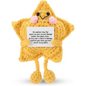 Positive Star, Handmade Crochet Inspirational Star Doll with Long Legs Funny Emotional Knitted Doll Positive Gift for Family Friend Employee Coworker