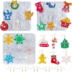 3 PCS Christmas Resin Silicone Molds, Christmas Resin Earring Molds Resin Jewelry Molds for DIY Handmade Gifts, Silicone Resin Molds for Earrings Chirstmas Tree Ornaments Decoration