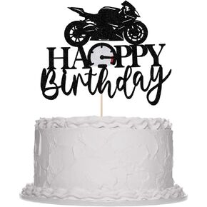 Sleyberoy Motorcycle Happy Birthday Cake Topper-Black Flash Dirt Bike，Motorbike Theme Party Birthday Cake Decoration(008)