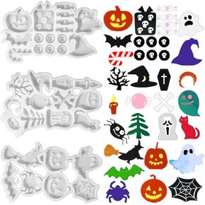 Voyyphixa 3 PCS Halloween Resin Molds Pumpkin Bat Spider Jewelry Silicone Molds Stud Earring Molds Horror Scary Ornament Epoxy Casting Molds for Charm Pendant DIY Art Crafts (earring molds)