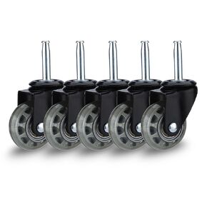 2 inch Floor Friendly Rubber Caster Wheels, Furniture Swivel Casters Set of 5, 5/16" x 1 1/2" (7.9 x 38mm) Wheels Grip Neck Stem Castors with Sockets for Furniture, Vac, Wet Dry Vacuums Caster
