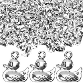 80 Pcs Duck Charms for Bracelet and Jewelry Making - 2mm Hole Mini Metal Pendant Bead Finding for DIY Necklace, Earring, Keychain, Craft - Antique Silver Tone Craft Supplies Art Bulk Lot (J3XD3 Quack)