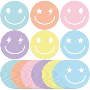 108pcs Pastel Rainbow Smile Face Bulletin Board Cutouts Classroom Decorations Boho Happy Face Cards Round Cute Paper Cut-Outs 5.9 Inches for Teacher Kids Reward Greeting Back to School Party Decor