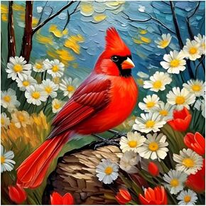 hill froeistung Cardinal Diamond Painting Kits for Adults, Round Full Drill Bird Diamond Art Kits for Beginners, 5D DIY Paint with Diamonds Crafts for Home Wall Decoration Gifts （12×12Inch）